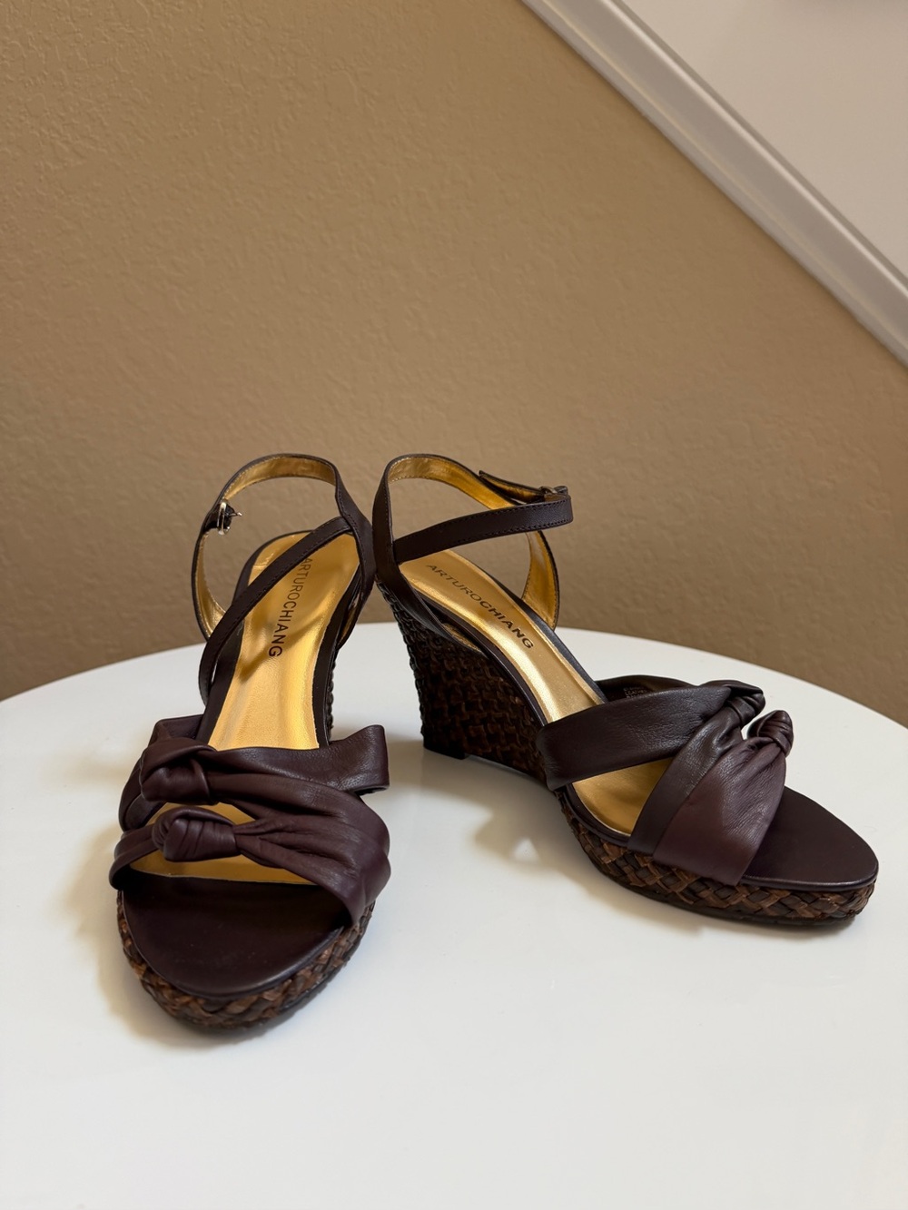 Brown Leather Upper wedge heels